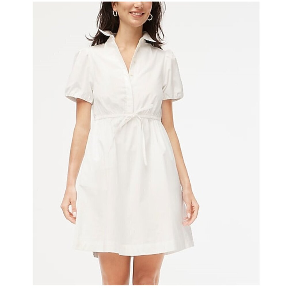 J. Crew Collared Short Sleeve Tie Waist Mini Dress White Size 00 NWT